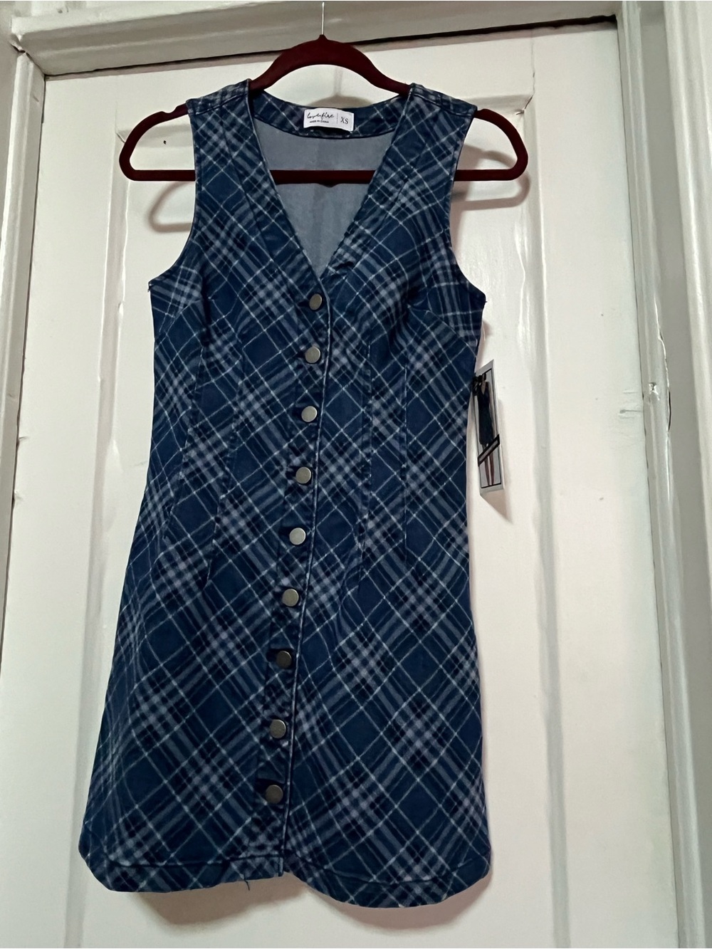 Plaid Denim V-Neck Mini Dress